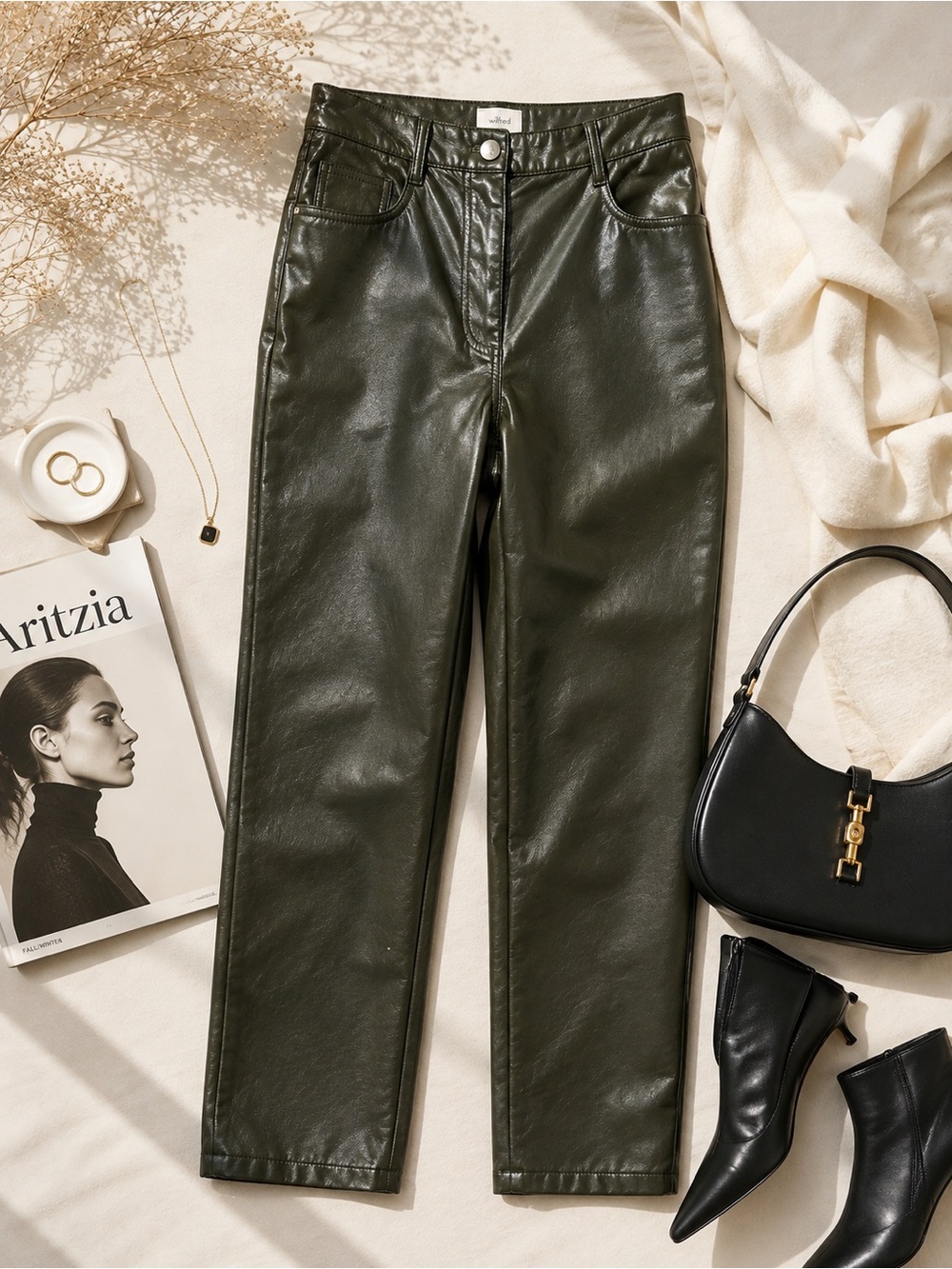 Wilfred Aritzia Dark Olive Green Vegan Leather Pants Size 4